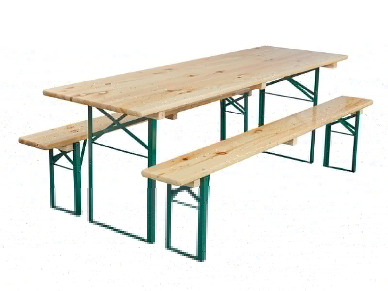 3-Piece Portable Folding Picnic Beer Table Set, 2.2m Wooden Outdoor Patio Dining Table and Bench Set w/Wooden Top & Metal Frame for Patio Outdoor Garden (clear, 220 x 70 cm)