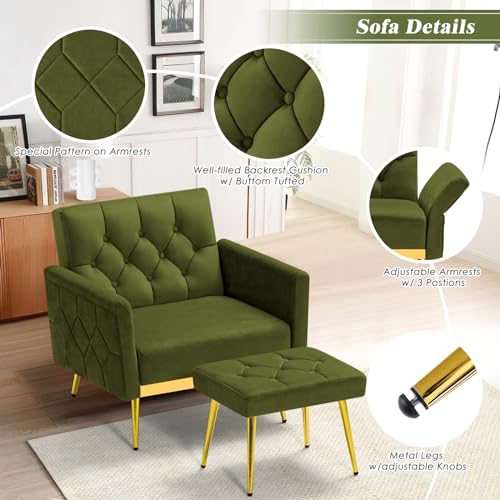 Sillón Plegable Terciopelo Verde Oliva miniatura 6