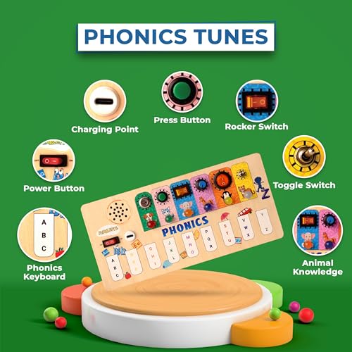 Image of Phonics Learning Board for Toddlers (2-5 Years) | Phonics Alphabet & Animal Sound Board| Montessori Educational Toy | Interactive Sound & Button Activity | Screen-Free Toddler Gift