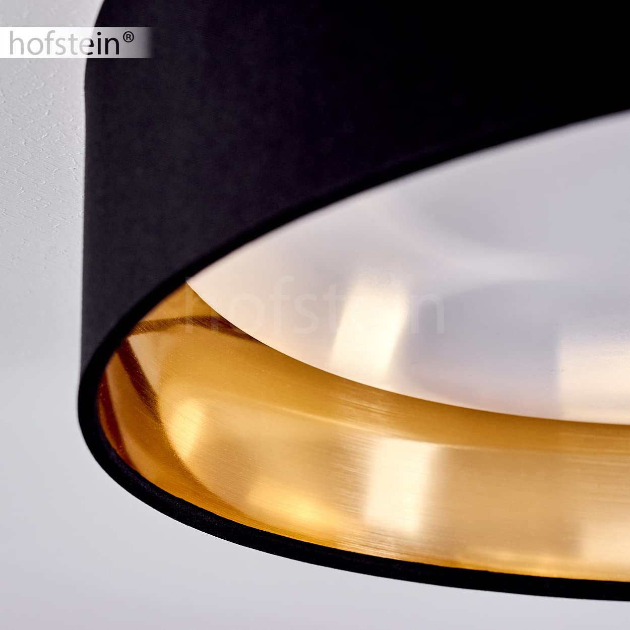 HOFSTEIN LED Deckenleuchte Elsa, moderne Deckenlampe aus Metall/Stoff/Kunststof in Schwarz/Goldfarben/Weiß, Leuchte mit Stoffschirm Ø 38 cm, 2100 Lumen, 3000 Kelvin, 24 Watt, Wohnzimmer, Schlafzimmer