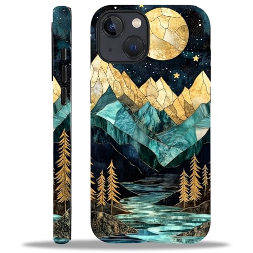 Coque de protection silicone iPhone 14 13 hybride mate CARLOCA motif lune forêt vert or