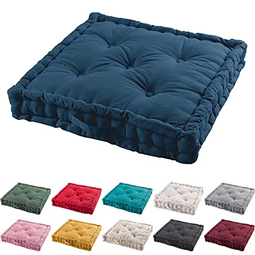 TIENDAEURASIA® Cojines de Suelo - 100% Algodón Lisa - Ideal para Sillas, Bancos, Palets, Suelos - Uso Interior y Exterior (Azul Marino, 60)