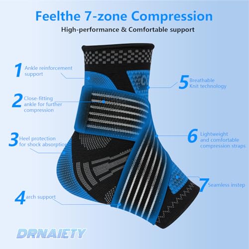 Image of DRNAIETY Copper Ankle Brace for Men & Women - 1 Pair Adjustable Ankle Support Compression Sleeve for Plantar Fasciitis, Achilles Tendonitis, Foot Pain, Swelling, Sprains - Everyday Use (Black, Small)