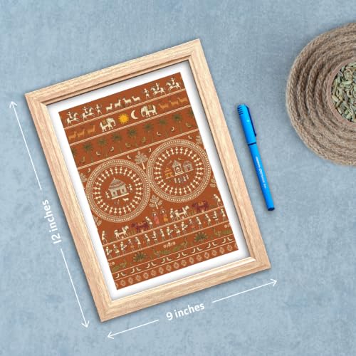 Image of TenorArts Traditional Tribal Folk Art Photo Frame Set of 2 , Indian Rural Arts Decor Wall Hanging Painting For Bedroom Living Room Cafe and Home decor / Minimal Drawing Framed Posters for Decoration (9x12 inches) [T2P-03T]