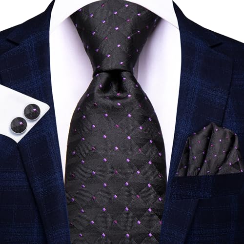 Image of Hi-Tie Men Ties Sets Silk Stripe Paisley Necktie Pocket Square Cufflinks for Business Wedding