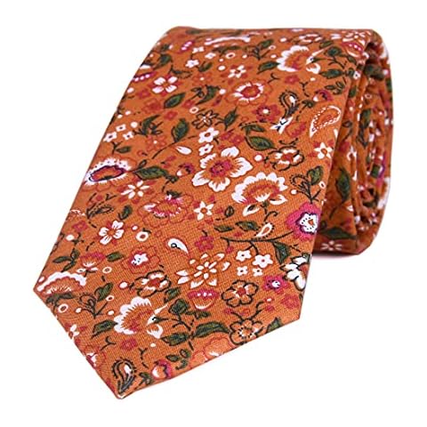 LUISDAN Floral Tie Men's Cotton Printed Flower Neck Ties Skinny Narrow Neckties (02) Cover