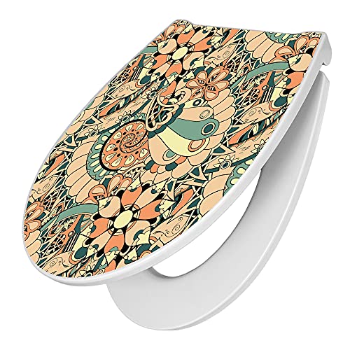 banjado Premium Toilettendeckel mit Absenkautomatik 45x38,4cm / WC Brille Soft Close/hygienischer Toilettendeckel/Klodeckel Duroplast mit Edelstahl Scharnier/Motiv Vintage Flower 3