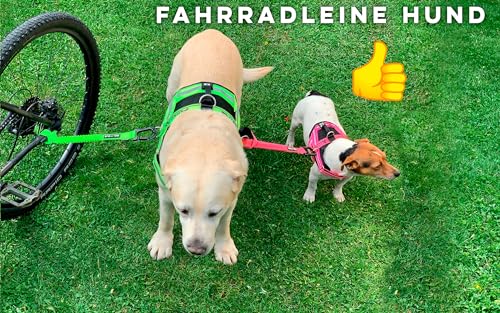 BIKE AND DOG - Fahrrad-Hundeleine, werkzeuglose Befestigung, spezielles Geschirr als Option, inklusive 2 Fahrradbändern. Patentiert. (Gelb)