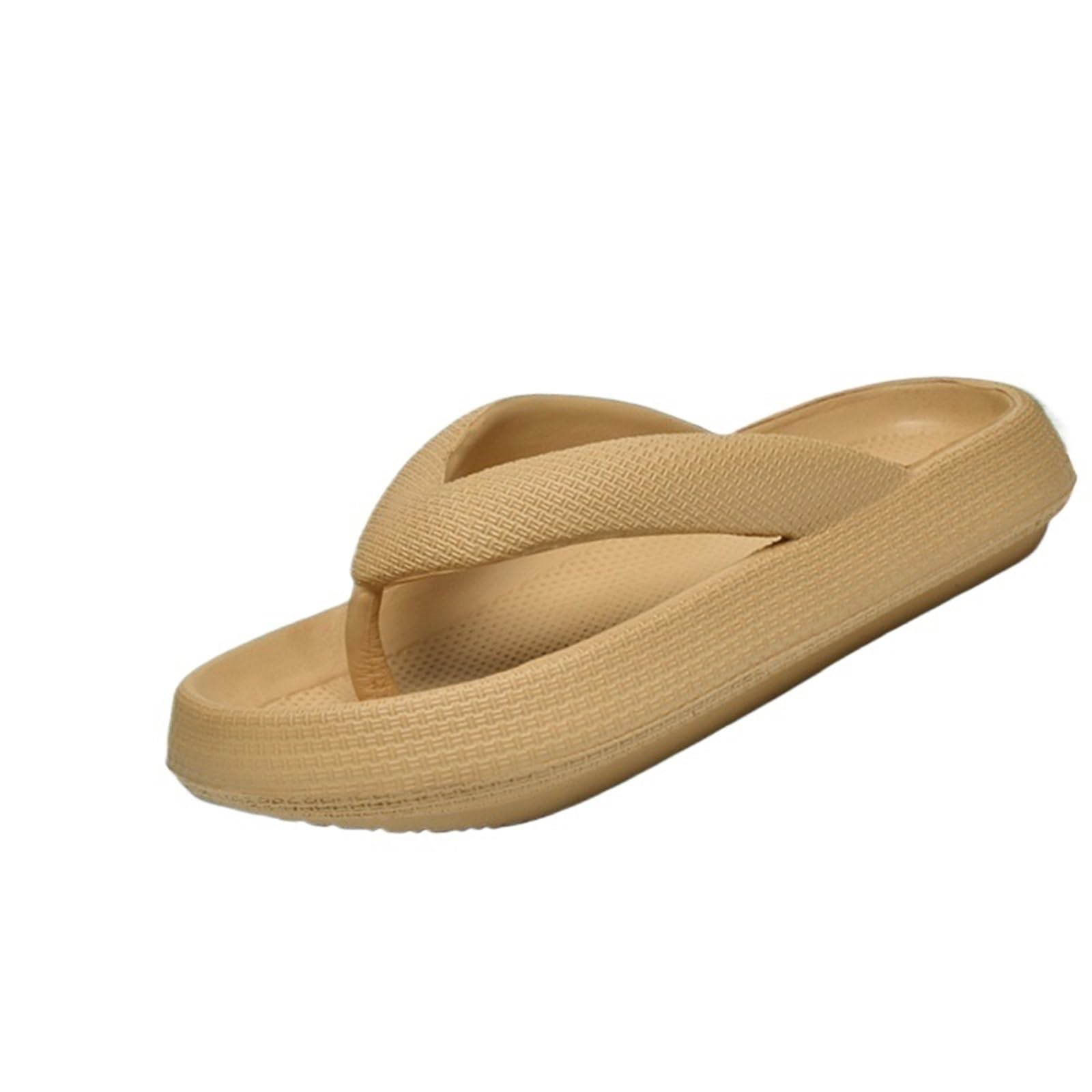 ERHTGUO Ladies Lightweight Solid Color Sandals - Casual Indoor/Outdoor Couples Flip Flops, Comfortable Slip-On Beach Footwear(Khaki,42-43)