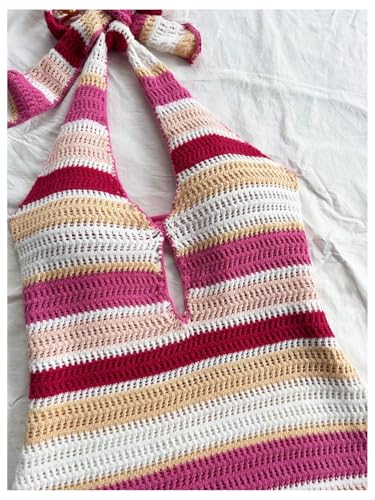 SOLY HUX Women's Striped Bodycon Halter Dress Sleeveless Cut Out Backless Beach Vacation Mini Knit Dresses3