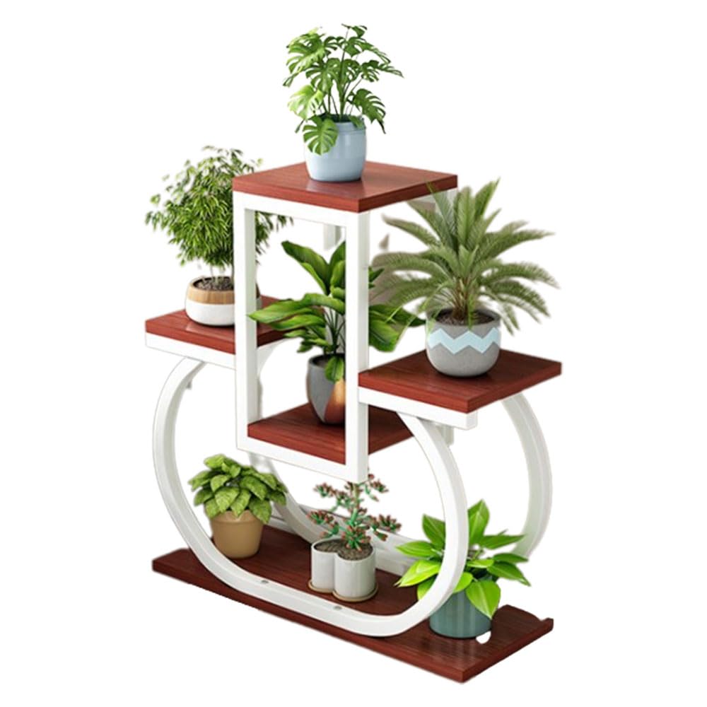 SnamicE Creative 4 Tier Plant Stand Indoor, Multi Layered Iron Flower Pot Racks for Plants Multiple, Large Metal Tall Curved Oval Plant Shelf,