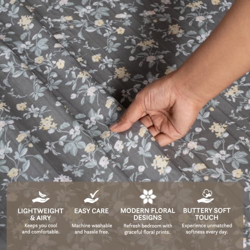 Image of Home Elegance from House of Mytrident | Linen Feel Bed Sheet for Double Bed King Size with Two Pillow Covers | Ultrasoft | Floral 274cm x 250cm | myTrident - Rift Dark Grey