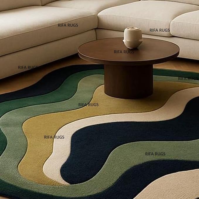Image of Hand Tufted Carpet Nz Wool with Silk Abstract Design Non Slip Luxury Exclusive Rectangular Carpet for Living Room Bedroom (Size : 3x5 Ft, 90x150 CM), Multicolor