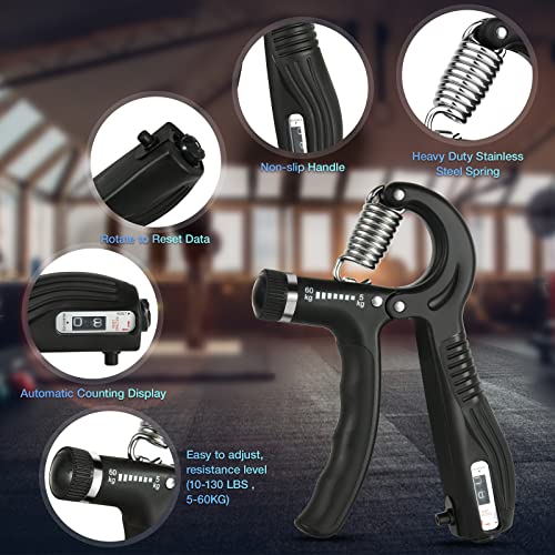 Hand Grip Strengthener, 5 Pack Forearm Trainer Workout Kit, Adjustable Resistance Hand Gripper with Counter, Finger Exerciser, Finger Stretcher, Grip Ring and Stress Relief Ball for Recovery Athletes - Image 5