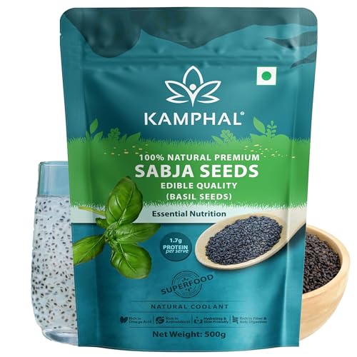 Image of Kamphal Sabja Seeds 500gm | 100% Natural Basil Seeds for Eating | Rich in Fiber, Omega-3 & Essential Nutrients | Perfect for Cooling the Body, Detox Drinks & Digestive Wellness