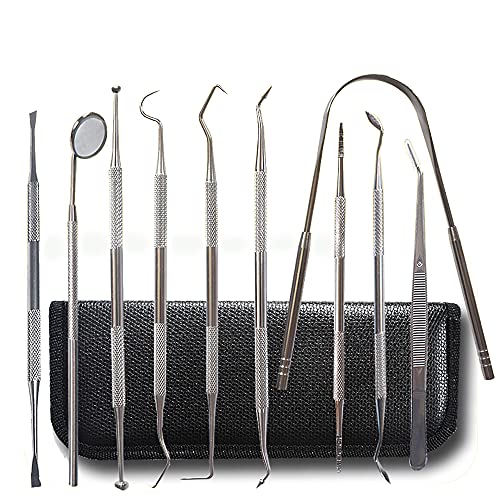 Kit de Herramientas Dentales, Juego de Herramientas de Dentista de Acero Inoxidable Profesional Limpieza de los Dientes Limpiador Lengua Espejo Dental para Uso...