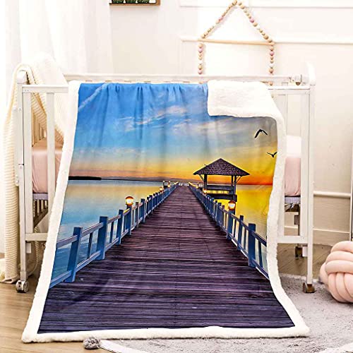 Couverture flanelle paysage lac 3D microfibre haute densité - 3