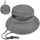 EINSKEY Waterproof Bucket Rain Hat with Chin Strap, Quick Dry Packable Sun Hat for Beach Safari Fishing Hiking UV Protection Dark Grey