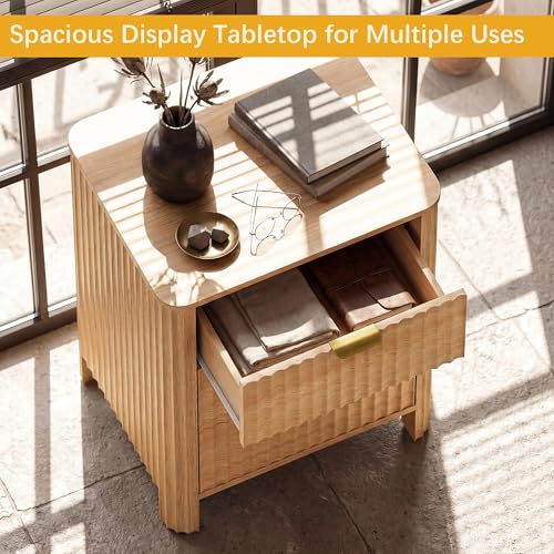 Image of Wodeer 3 Drawer Dresser for Bedroom, 20 inch W Wood Storage Cabinet with Fluted Design, Modern Chest of Drawers for Living Room, Nursery Clothing Organizer with Metal Slides, Anti-Tipping