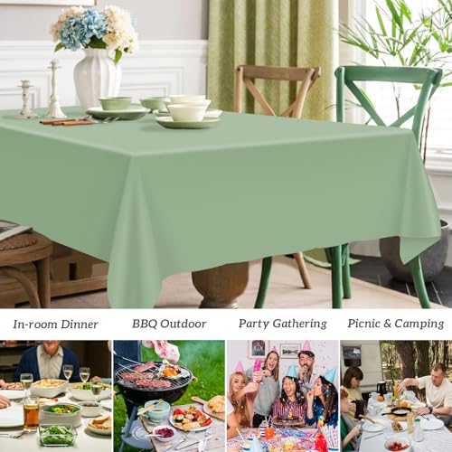 Image of Mulbozy 2 Pcs Sage Green Plastic Tablecloth,Sage Green Table Cloth