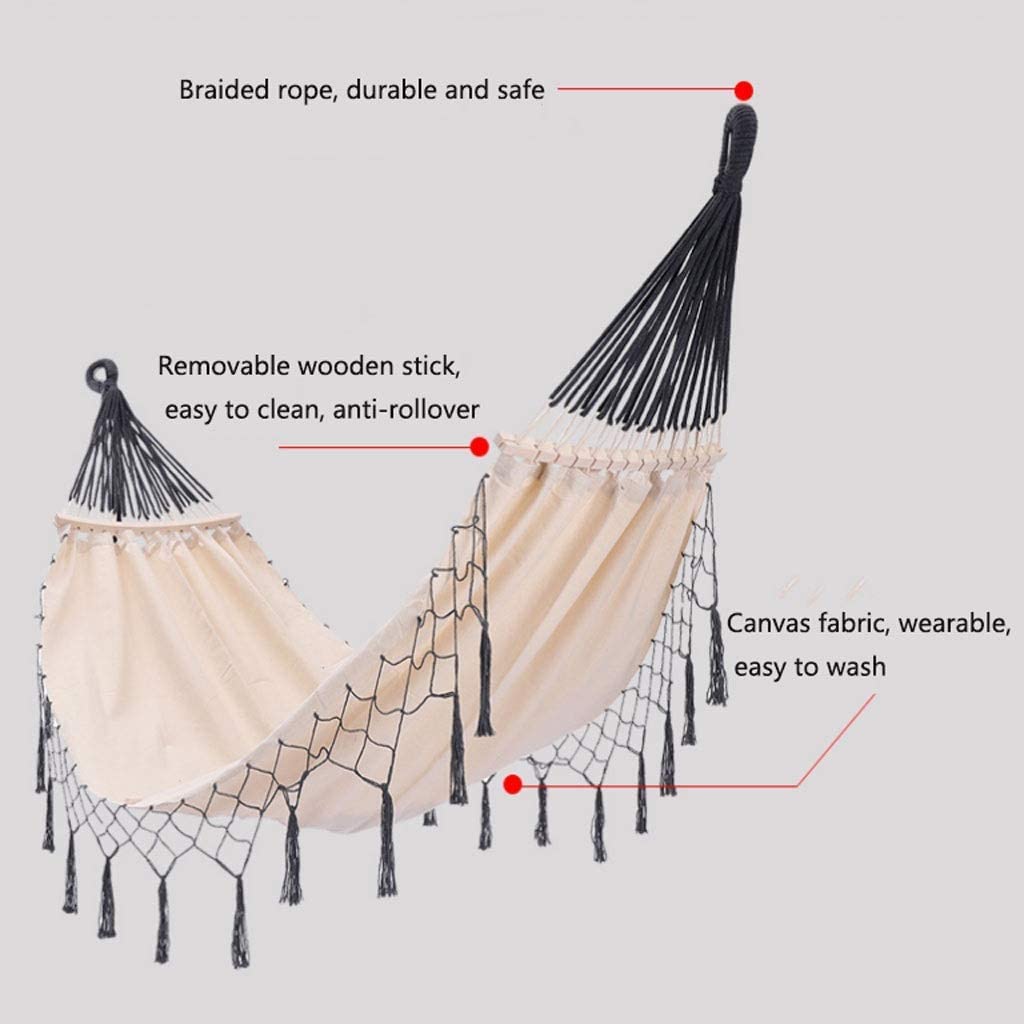 Hamaca Colgante, Hammock Hamaca de algodón para Exteriores con borlas, Bolsa Transporte portátil para Acampar, terraza, jardín, Playa, Patio, hamacas Hamaca de Viaje