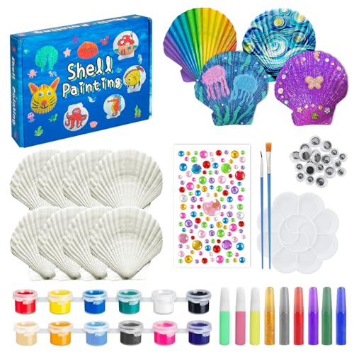 LUCKNIGHT Conchas que Brillan en la Oscuridad Pintar Manualidades para Niños, Kit Pintura de Conchas para Niños, Pintar Kit con conchas, Regalos para Niñas y niños de 5 10 Años