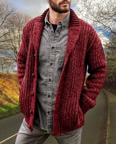 Mens Slim Fit Sweater Casual Long Sleeve Shawl Collar Button Up Fashion Knit Cardigan Sweater3