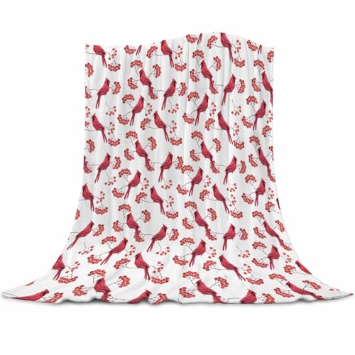 Gaakvrr Weihnachts-Überwurfdecke - Superweiche Flanell-Fleece-Weihnachtsdecke - Festliche Feiertagsdekoration Kardinalfinken-Design - Gemütliches Geschenk 100x130cm