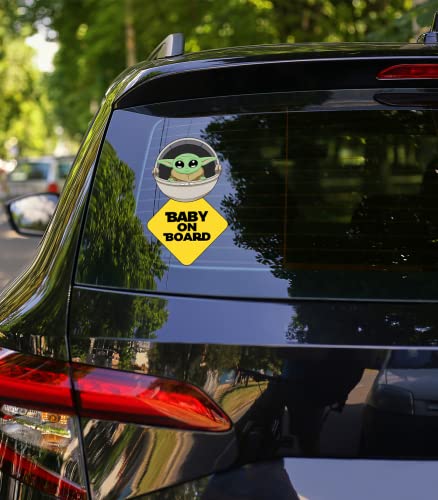 Image of Super Cute Baby Yoda on Board - Clear Visible Baby on Board Sign (Parent) (Two Pack)