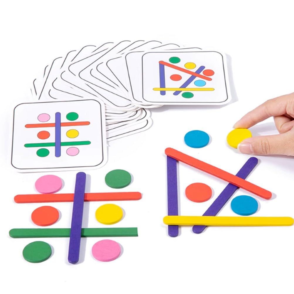 ttnmrc Montessori Wooden Rainbow Stick Pattern Blocks Matching Game