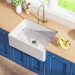 Davivy 28x20x10 Inch White Farmhouse Sink Fireclay, 28x20 White Apron Front Farm Sink, Undermount Installation Deep Single Bowl Design with Bottom Grid & Strainer