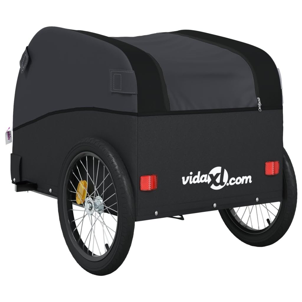 Fahrradanhänger Schwarz 45 kg Eisen, Fahrrad-Lastenanhänger, Fahrrad-Großlastwagenanhänger, Fahrrad-Lastenwagen, Fahrrad-Lastenwagen, Radfahren, Camping, Gepäckaufbewahrung, Träger, Transport