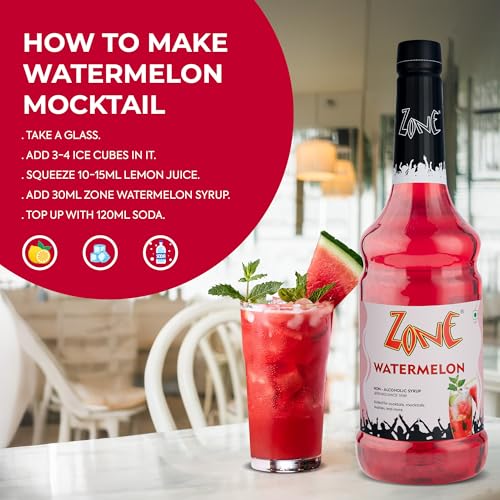 Image of Zone Flavoured Syrups 1000ml - Premium Cafe-Style Syrups for Mocktails, Cocktails, Milkshakes, Coffees, Iced Teas, Sodas & Desserts | Perfect for Home Use, Small Cafes, Bars & Gifting (Watermelon)