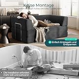 LINSY HOME Schlafsofa - Bodensofa Bed mit Pillow Back Support Armrest - Schlafsofa Klappbar 160 cm Breit- Compressed Sofa in Box - Cord Stoff für Wohnzimmer Schlafzimmer - Schwarz