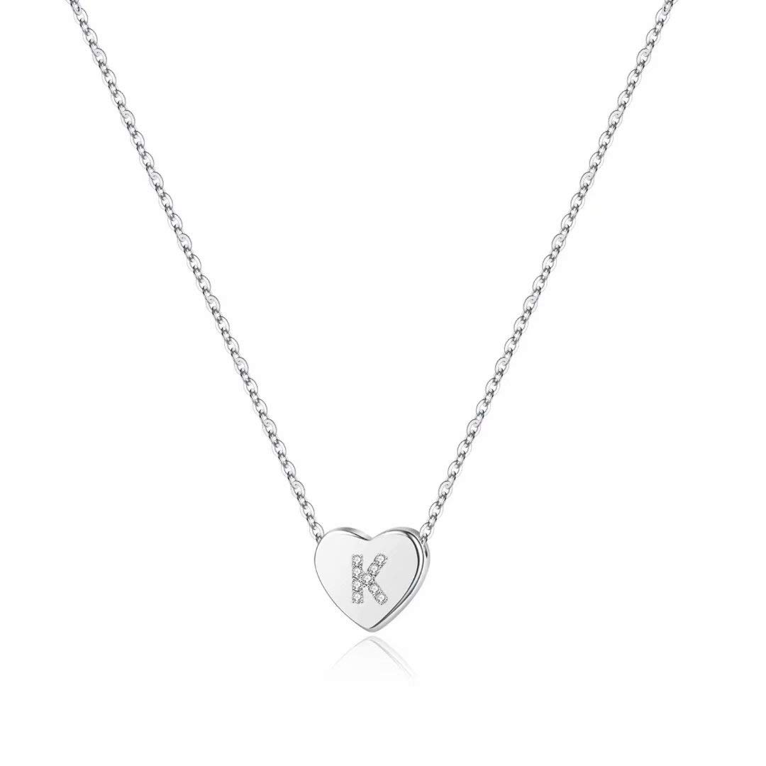 M MOOHAMInitial Heart Necklace for Girls Women, Dainty Cubic Zirconia Initial Heart Pendant Necklace for Women Girls Jewelry Gifts