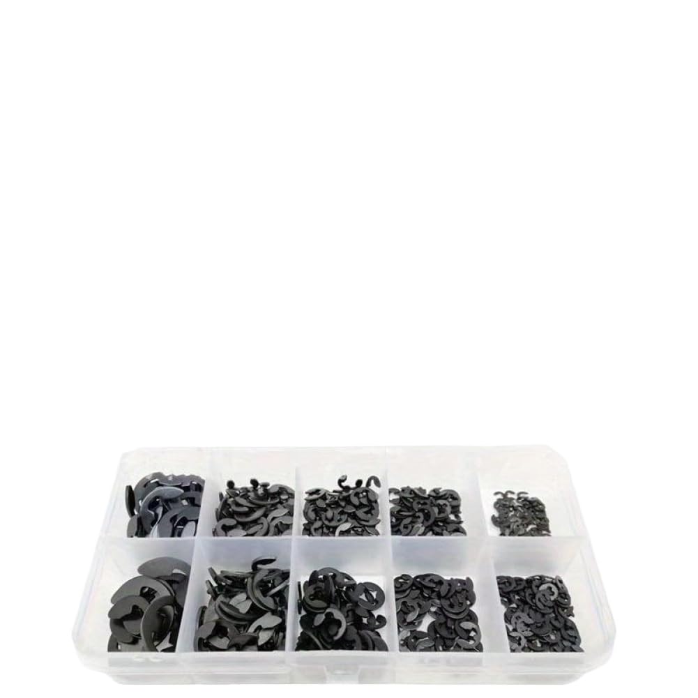 120PCS Black Stainless Steel Retaining Circlip Set Snap Ring E-Clip Washer Assortment for Shaft M1.5-M10