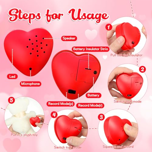 Image of Copkim 3 Pcs Voice Recorder 20s Heart Sound Module, Red, Rose Red, Pink