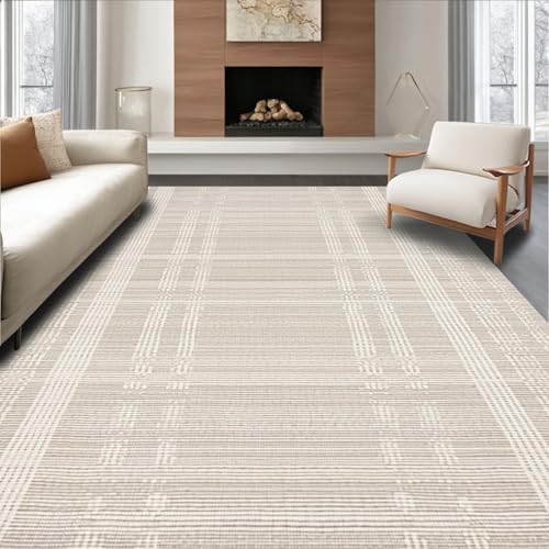 ODIKA Flatwoven High Traffic Area Rug 5x7, Handwoven Round Beige
