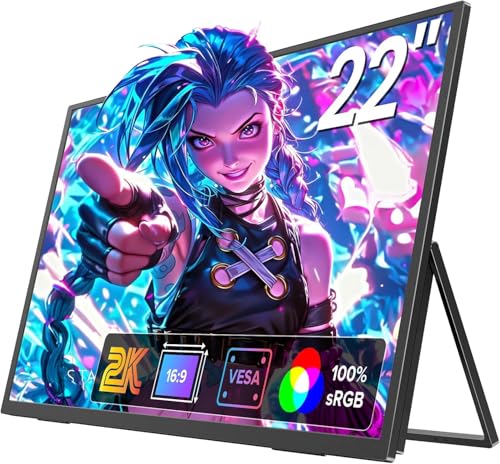 Sightnith Monitor Portátil 22 Pulgadas, 2K Pantalla Portatil móvil Externa con Mini HDMI/Type-C Altavoz Incorporado Dual para PC Laptop Smartphone Xbo Switch PS-5 con VESA (22 2K)