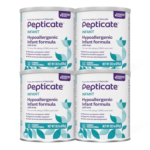 Image of Pepticate Baby Formula, Hypoallergenic Powdered Infant Formula for Cow Milk Allergy, with Omega 3 DHA, ARA, Iron & Prebiotics, 13.2oz (Pack of 4)