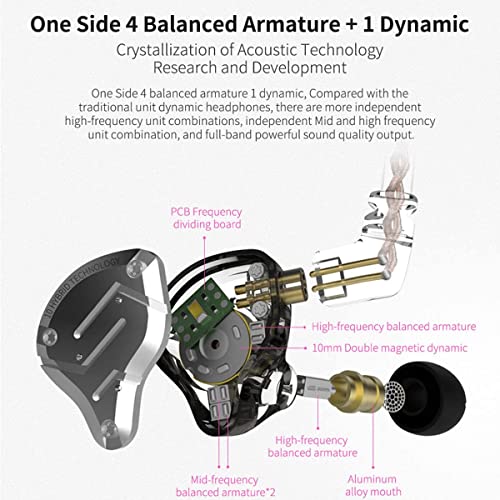 Image of H HIFIHEAR ZS10 Pro Wired Earbuds in Ear Monitor Headphones KZ Earphone 4BA+1DD 5 Drivers Metal Headsets with Stainless Steel Faceplate,0.75mm 2 Pin Detachable Cable (Black, Without Mic)