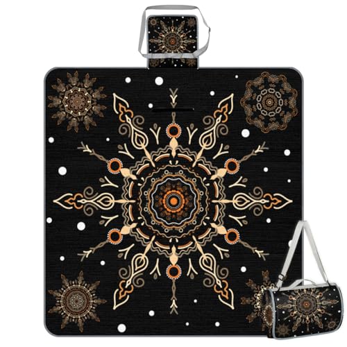 Shimoshe Picnic Blankets 57”x 59”, Snowflake Mandala Waterproof Sandproof Picnic Mat Lightweight Foldable Beach Blanket for Camping Park Grass Beach Outdoor Blanket