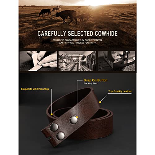 JASGOOD Mens Western Leather Belt Strap Without Buckle 1.5" Vintage Replacement Cowboy Leather Belt Strap with Snap on Buckle4