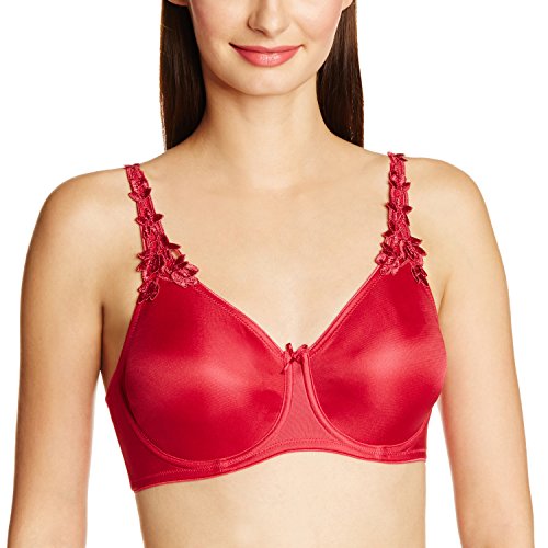 Image of Triumph Minimizer Women Bra Wired Non Padded High Support Big Cup| Visual Bust Reduction Comfort Bra Floral Lace Full Coverage Shapewear Wide Straps & U-Back Support Berry 40G Pack of 1