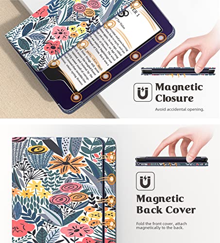 Image of MoKo Case Fits All-new 6 inch Kindle(11th Generation, 2024 /2022 Release) /(10th Gen,2019) /Kindle(8th Gen,2016), Ultra Lightweight PU Shell Cover with Auto Wake /Sleep for Kindle 2024, Blue Leaf Flower