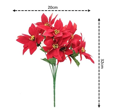 Jogo 3 Buquê Natal Bico de Papagaio Lamê Vermelho 7 Flores 32cm - Yangzi