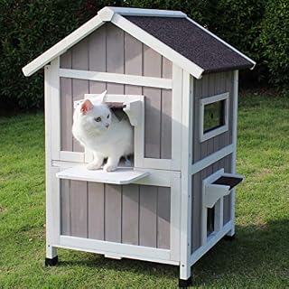 ROCKEVER Feral Cat Shelter Outdoor with Escape Door Rainproof Outside Cat House Two