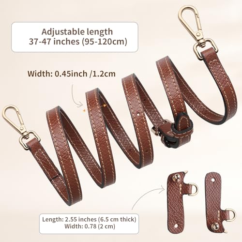 Bag Shoulder Strap, Adjustable Purse Strap Crossbody Replacement for Mini Longchamp Le Pliage,Brown Gold Buckle D3