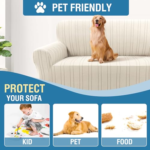 H.Versailtex PART-HVSOFA1P-3NATURAL-TZBL High Stretch Sofa Slipcover 1-Piece Couch Cover Non Slip Sofa Cover thumb #4