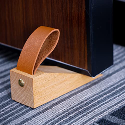 LERANXIN 2 Pack Wooden Door Stop, Wooden Wedges Beech Bottom with Anti-Slip Pad, Door Wedge Suitable for All Types of Doors - Image 2